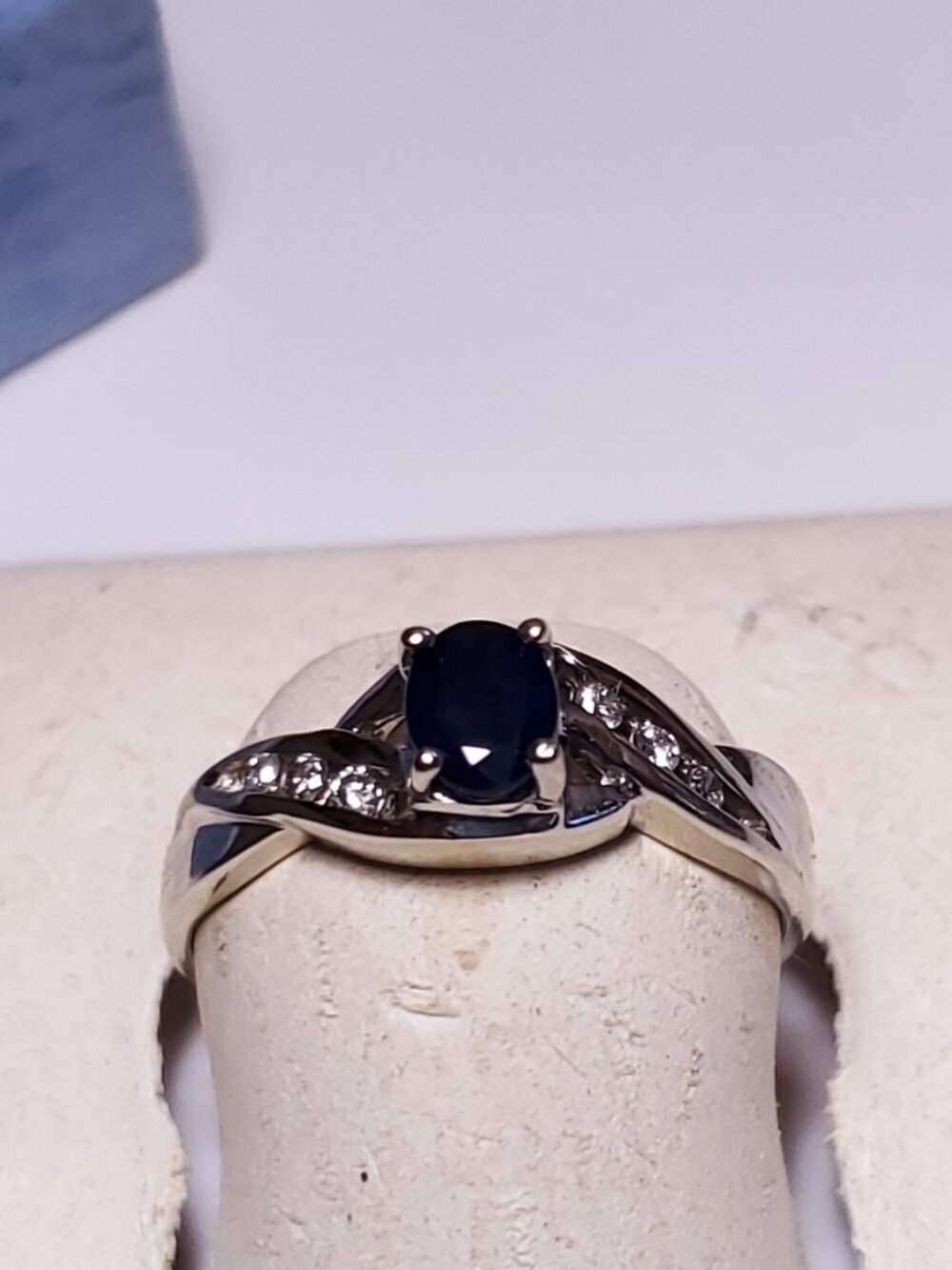 Estate 1/2ctw Natural Blue Sapphire & Diamond channel twist 14Kt WG Ring #25180